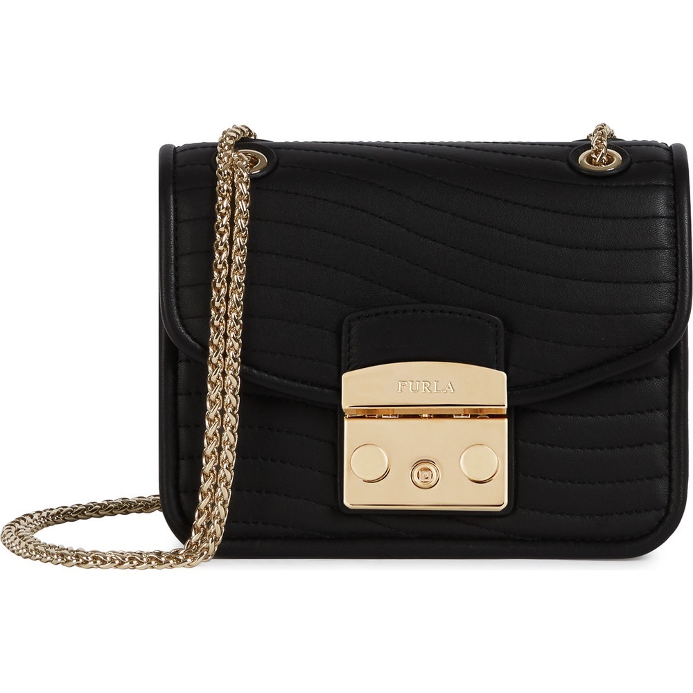 NWT Furla Metropolis Swing Black Gold Bag